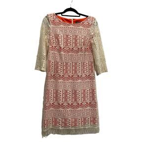 Jessica Howard women's 6 Ivory Crochet Overlay  Orange Sheath dress